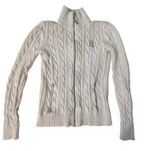 Lauren Ralph Lauren Cable Knit Zip Sweater Cream Small